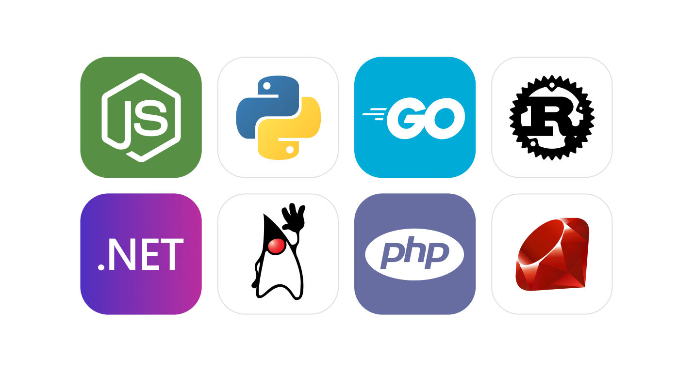 OmniSocials SDKs for Node.js, Python, PHP, Ruby, Go, Java, and Rust